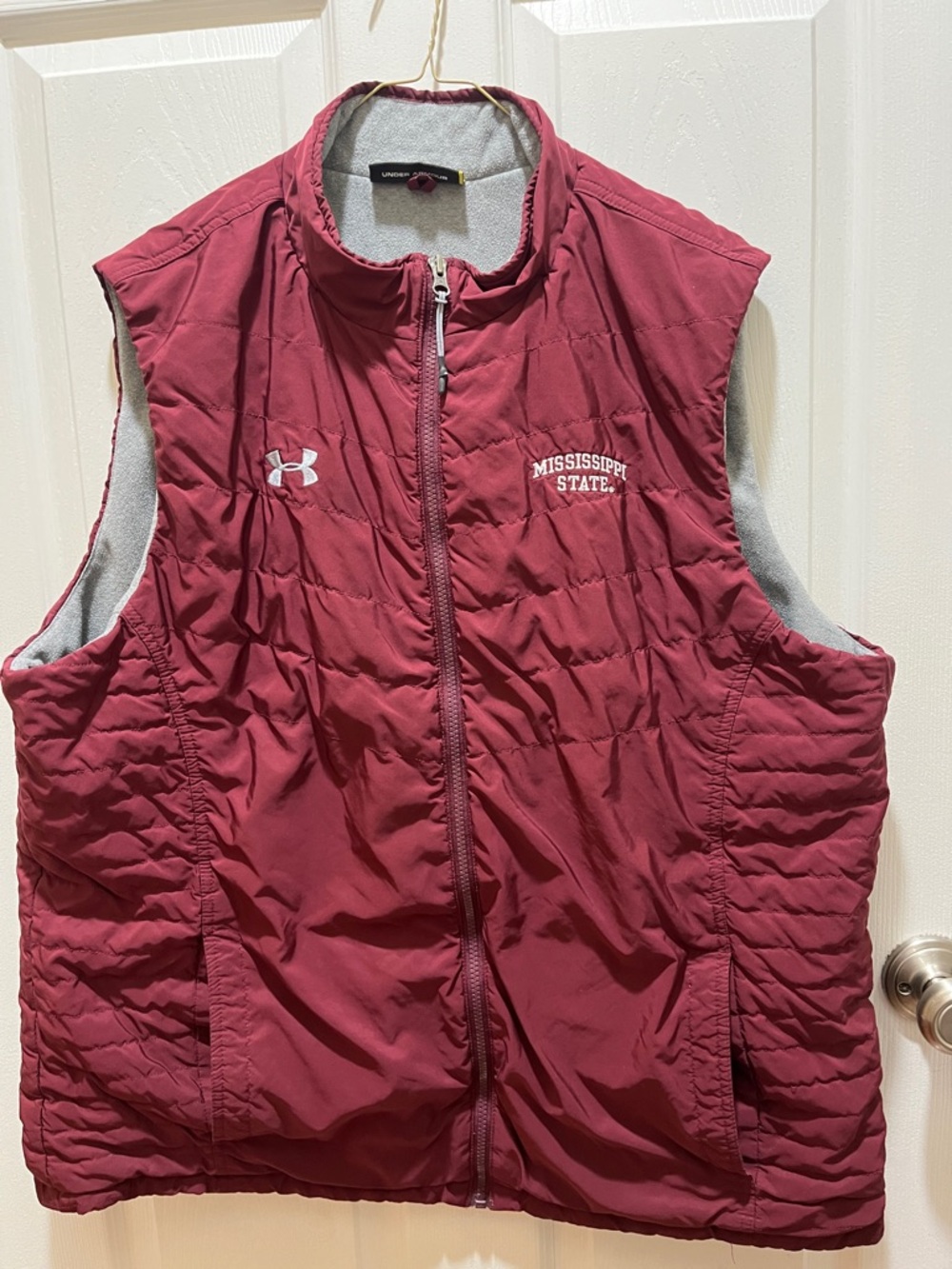 Under Armour Mississippi State Quilted Fleece lined Vest - Maroon and Gray 2XL